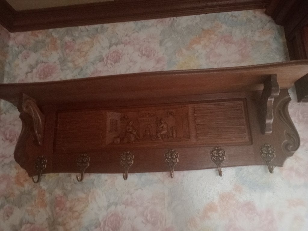 Vintage wandkapstok eikenhout, Ophalen, Hout, Wandkapstok, Minder dan 100 cm