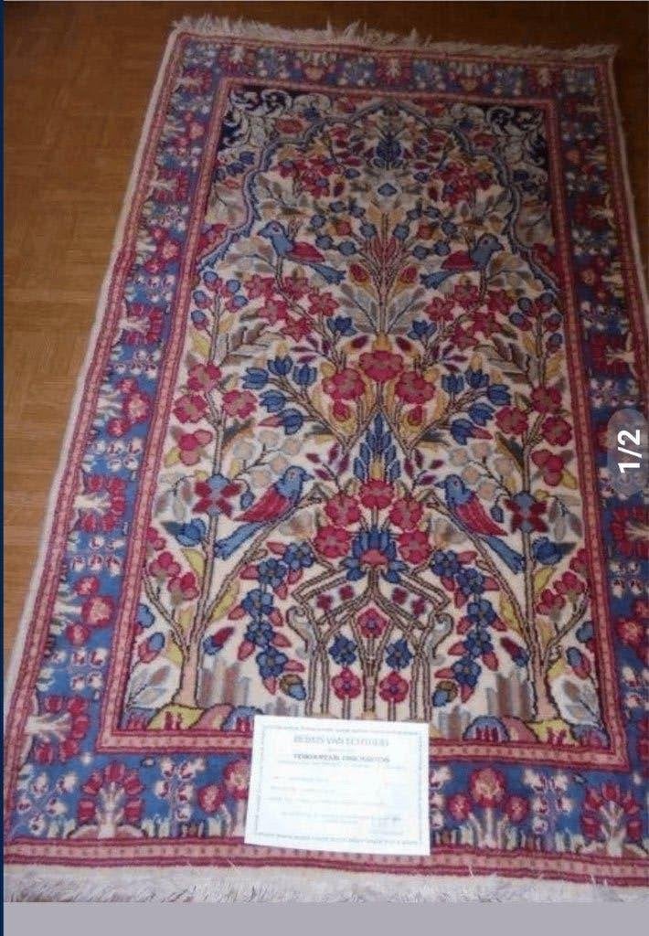 tapijt handgeknoopt mooi wollen kirmar 147x95cm+certificaat, Ophalen