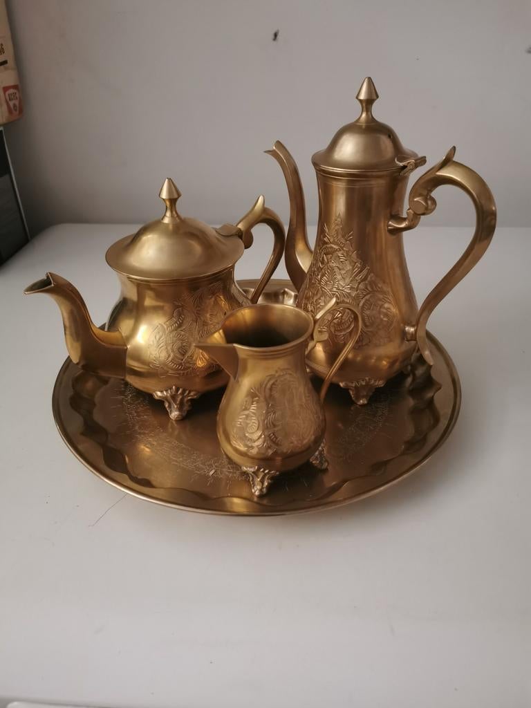 Antiek koperen koffie en thee servies, Antiek en Kunst, Ophalen