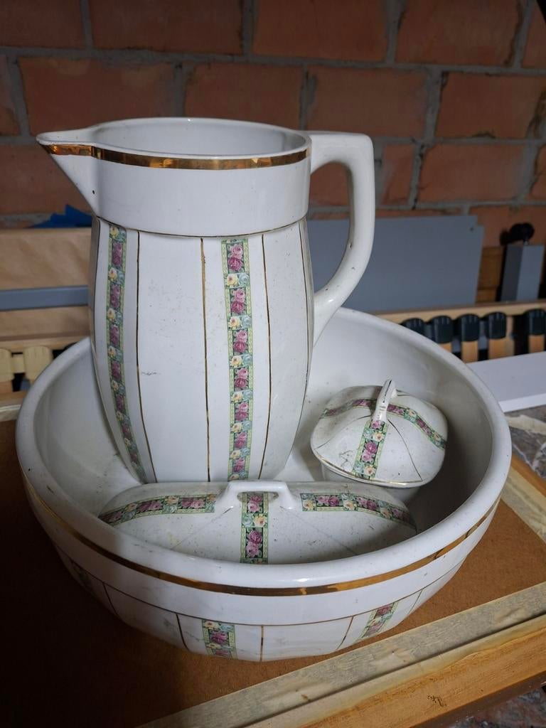 Waskom, waterkan, zeepbakje, antiek, Ophalen