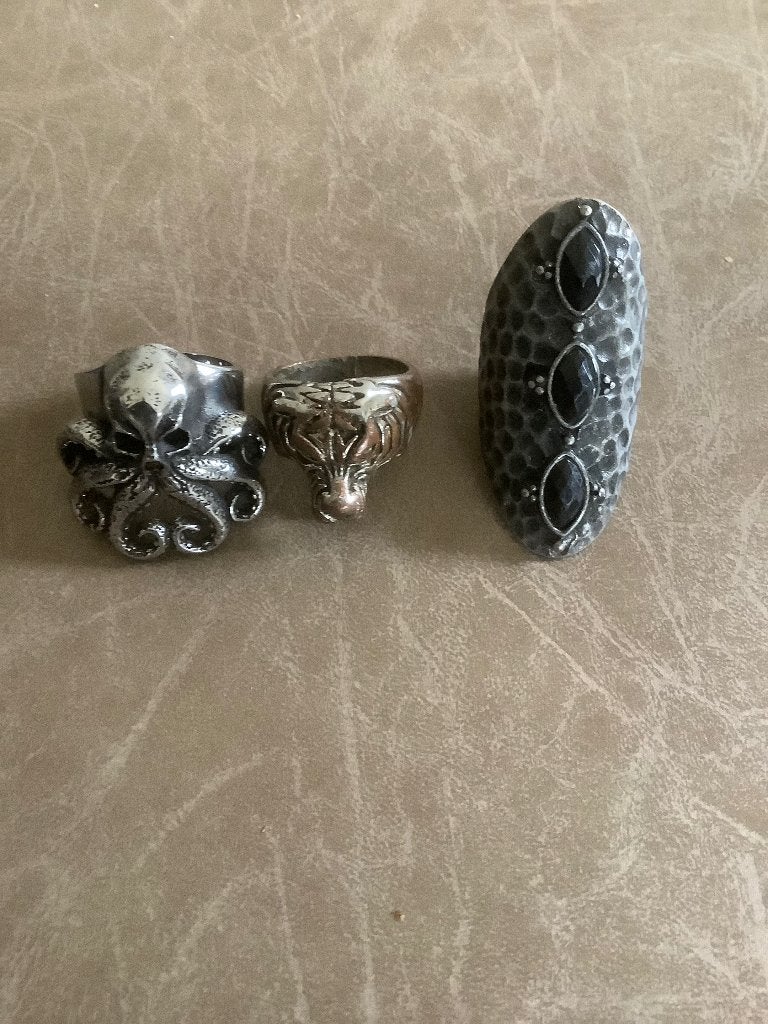 3 ringen:met octopusschedel-weerwolf-ovaal, Ophalen of Verzenden, Gebruikt