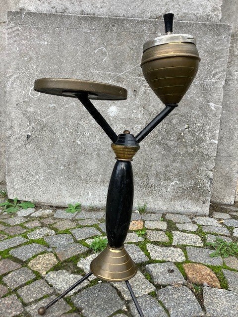 STAANDE ASBAK JAREN 50. MID CENTURY. HOUT EN KOPER, Ophalen of Verzenden, Gebruikt, Asbak