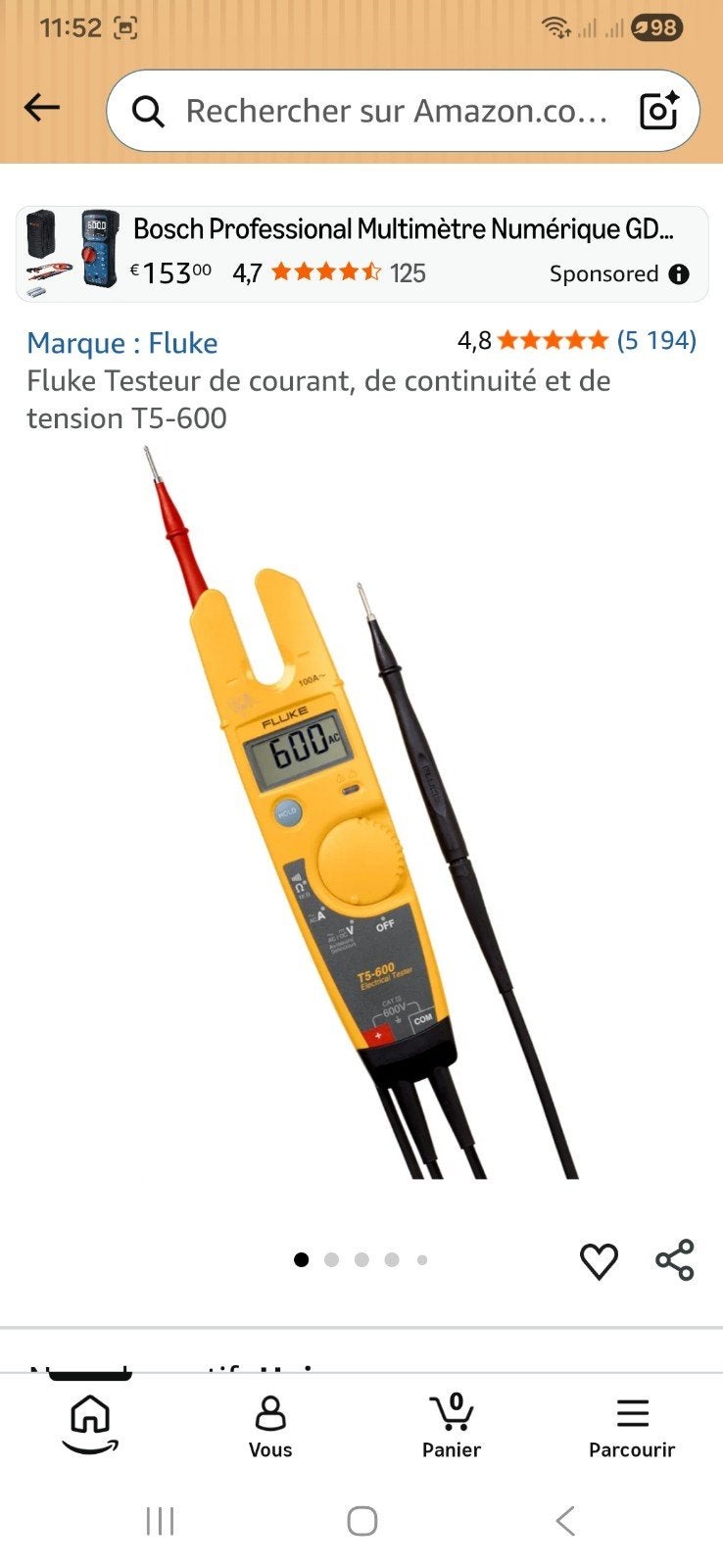 Fluke T5/600, Enlèvement
