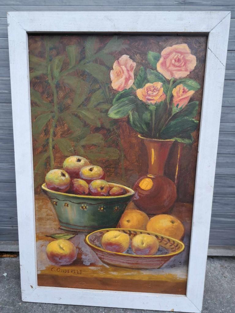 huile sur panneau nature morte signe C ondereet, Enlèvement ou Envoi