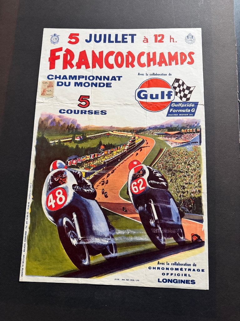 poster 1970 Grand Prix Belgium moto francorchamps gulf, Ophalen of Verzenden, Motoren