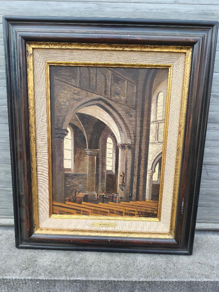 Huile sur toile intérieur d église signe willy meurisse, Enlèvement ou Envoi