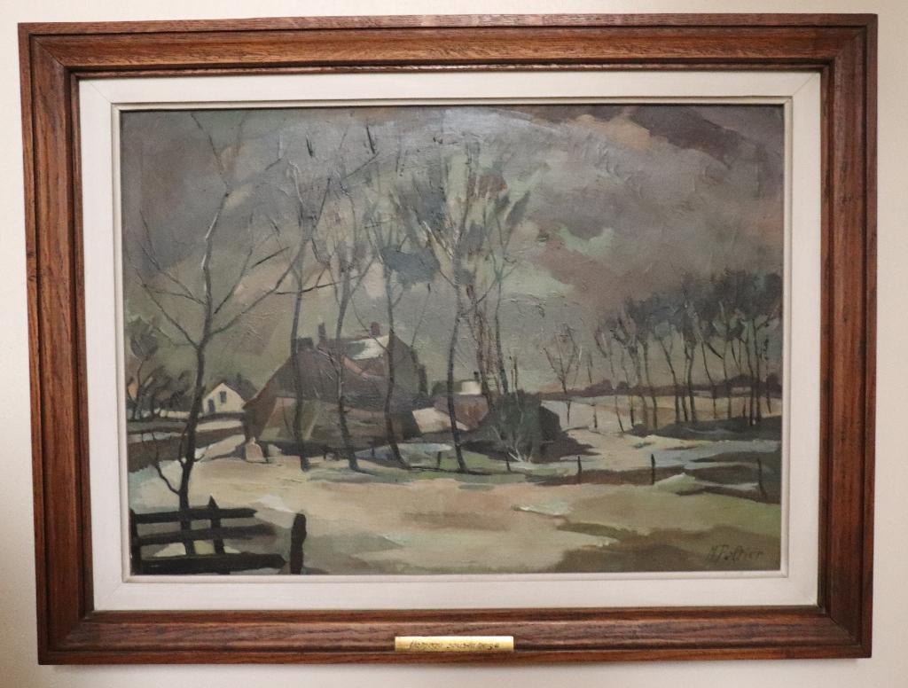Maurice Peltier, schilderij. Hamlet onder de sneeuw. Aat, Antiek en Kunst, Kunst | Schilderijen | Klassiek, Ophalen
