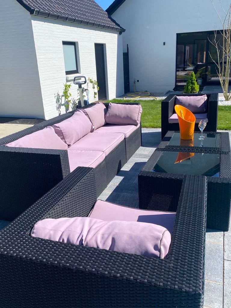 Loungeset met kussens, Tuin en Terras, Ophalen, 5 zitplaatsen, Kunststof, Gebruikt