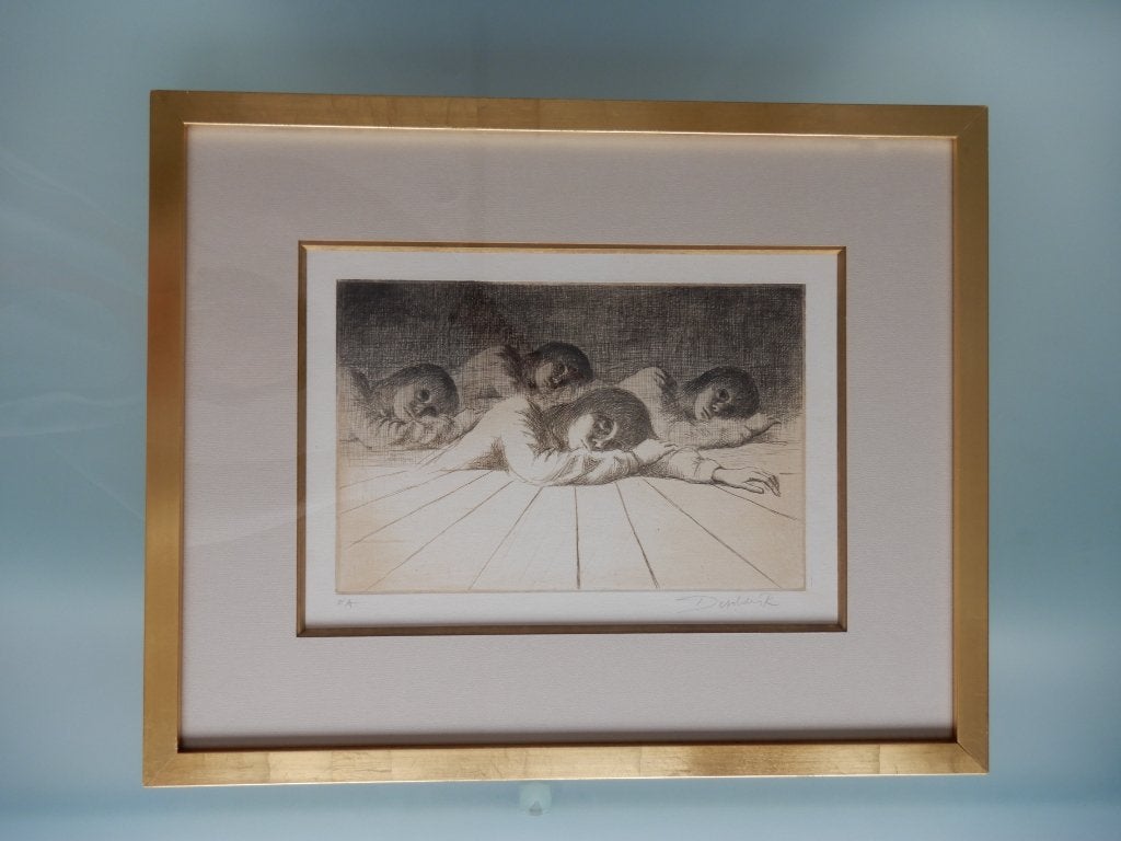 Ets Roland Devolder ‘4 liggende meisjes’, Antiek en Kunst, Kunst | Etsen en Gravures, Ets, Gesigneerd, Ingelijst, Origineel, Ophalen
