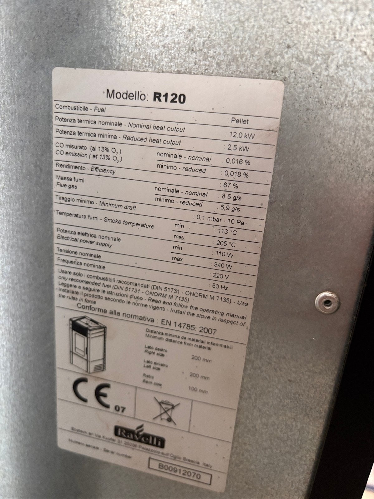 Poel pellet ravelli 12kw fonctionne tb, Enlèvement, Utilisé, 200 à 500 watts, Poêle