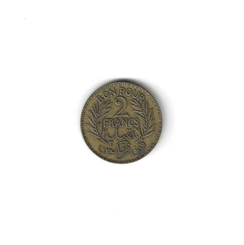 Tunesië, 2 Francs AH1345(1926)., Timbres & Monnaies, Enlèvement ou Envoi, Autres pays, Monnaie en vrac