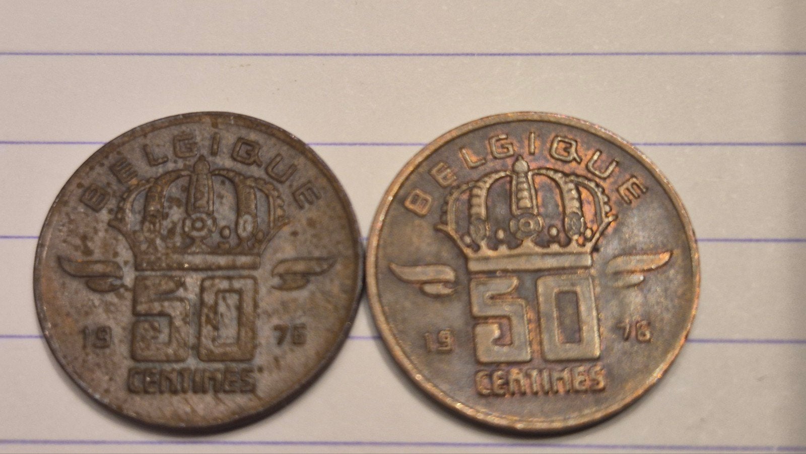 50 centiem type mijnwerker 1976 fr met grote en kleine 7, Timbres & Monnaies, Monnaies | Belgique, Enlèvement ou Envoi, Bronze