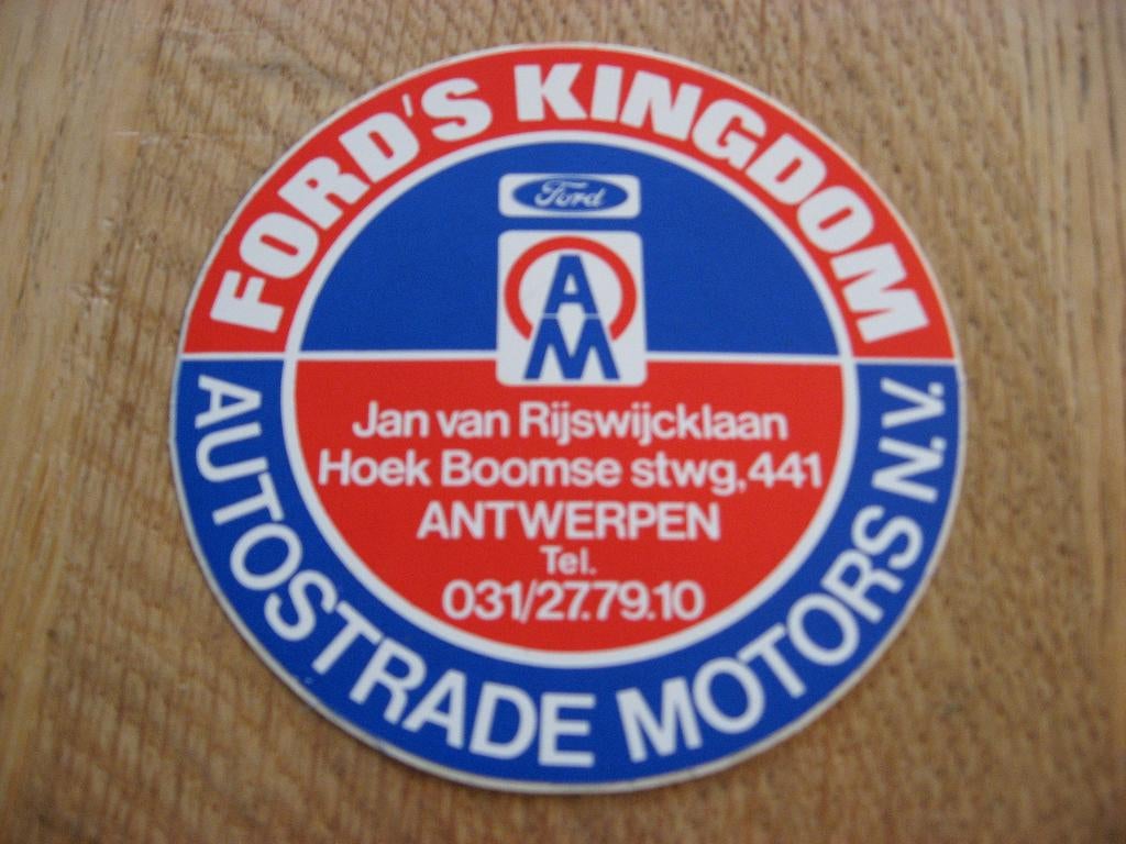 Ford's Kingdom Autostrade Motors Antwerpen Sticker, Ophalen of Verzenden, Nieuw, Auto of Motor