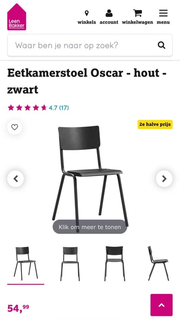 Eetkamerstoelen zwart schoolstoelen, Huis en Inrichting, Stoelen, Ophalen, Zo goed als nieuw, Zwart