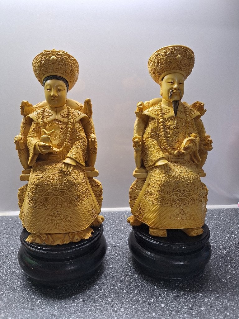 Vintage Chinese Beelden Set – Keizer & Keizerin (24 cm), Antiek en Kunst, Ophalen, 20 - 50 cm, Composieten, Azië