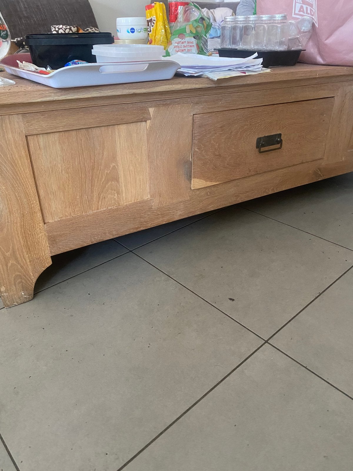 Massief eiken salontafel (155 x 80, Ophalen, Zo goed als nieuw, 50 tot 100 cm