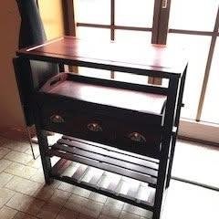 Houten kastje met lades, dienblad en verlengstuk, Ophalen, Gebruikt, Met lade(s)
