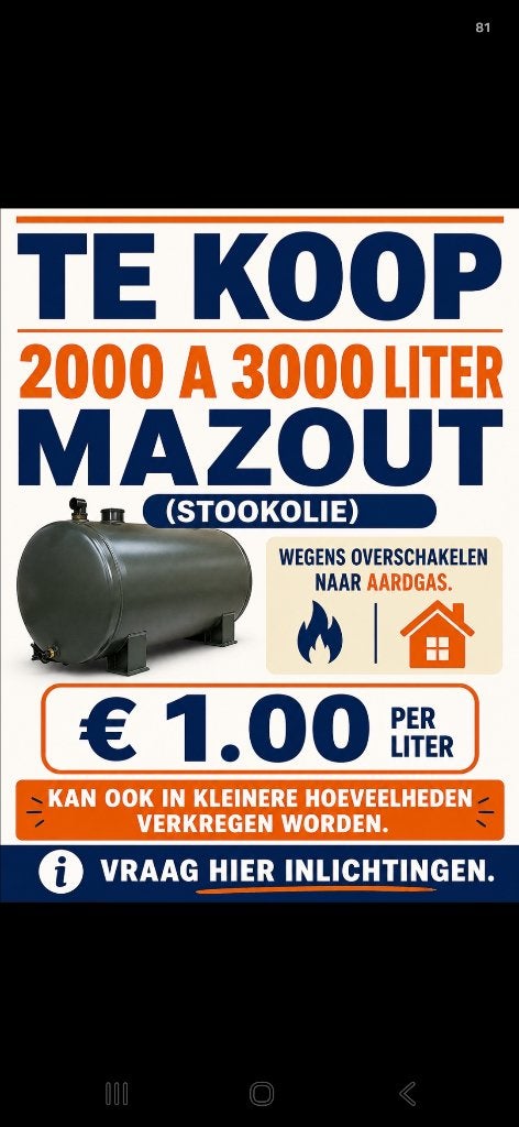 Mazout, Ophalen, Nieuw, Overige typen