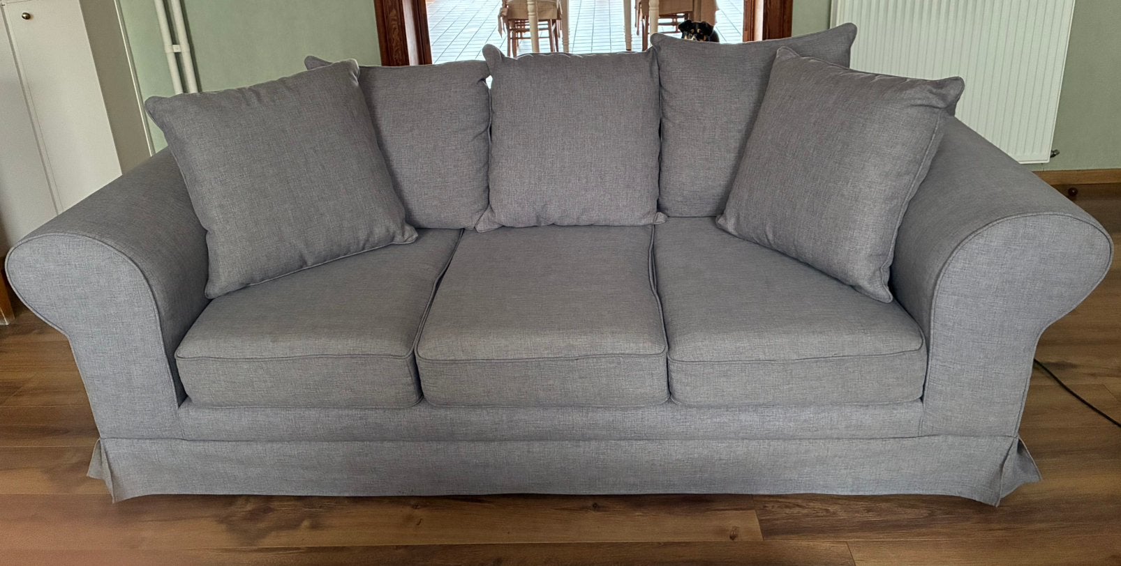 3zitsbank, grijs, + extra 2 nieuwe zijrugkussens, Huis en Inrichting, Ophalen, Gebruikt, 150 tot 200 cm, Driepersoons