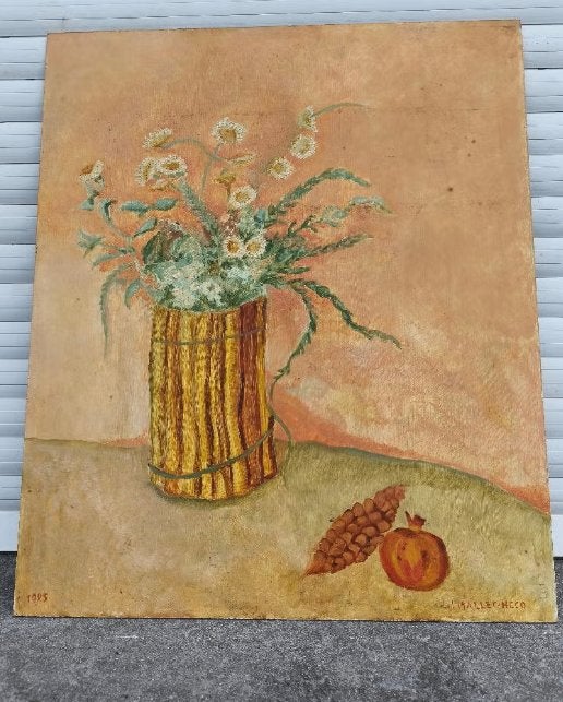 Huile sur panneau fleurs signe Lili Mallet hecq, Enlèvement ou Envoi, Fleurs, Panneau
