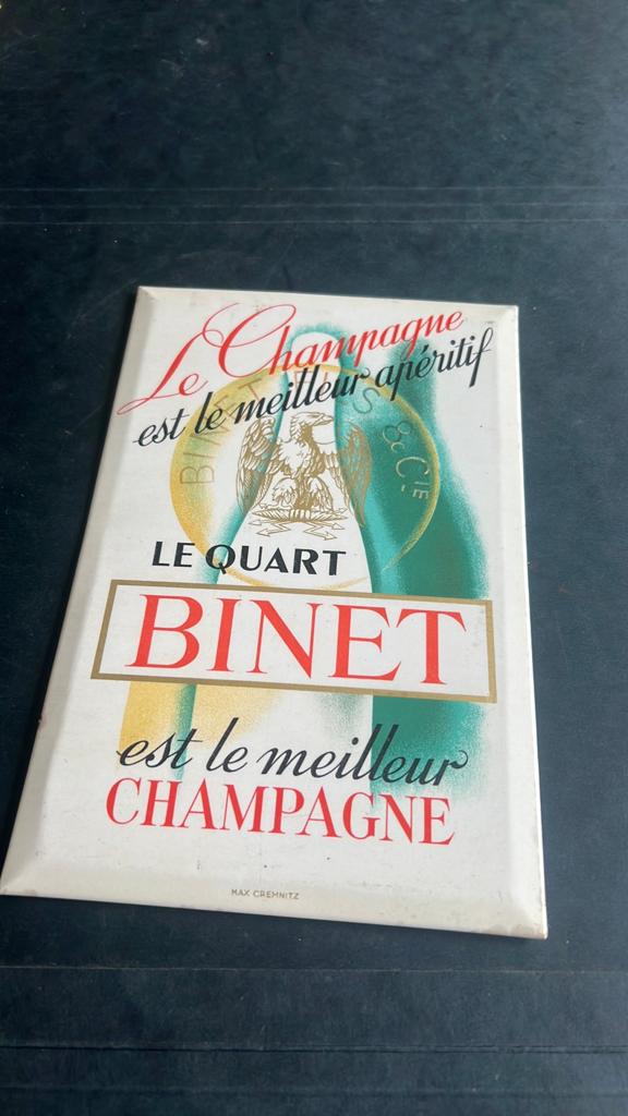 Blikken bordje Binet Champagne, Verzamelen, Merken en Reclamevoorwerpen, Ophalen of Verzenden, Zo goed als nieuw