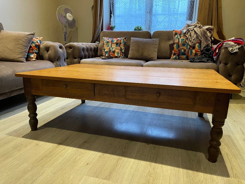 Grande table basse en bois massif – 2 tiroirs, Enlèvement