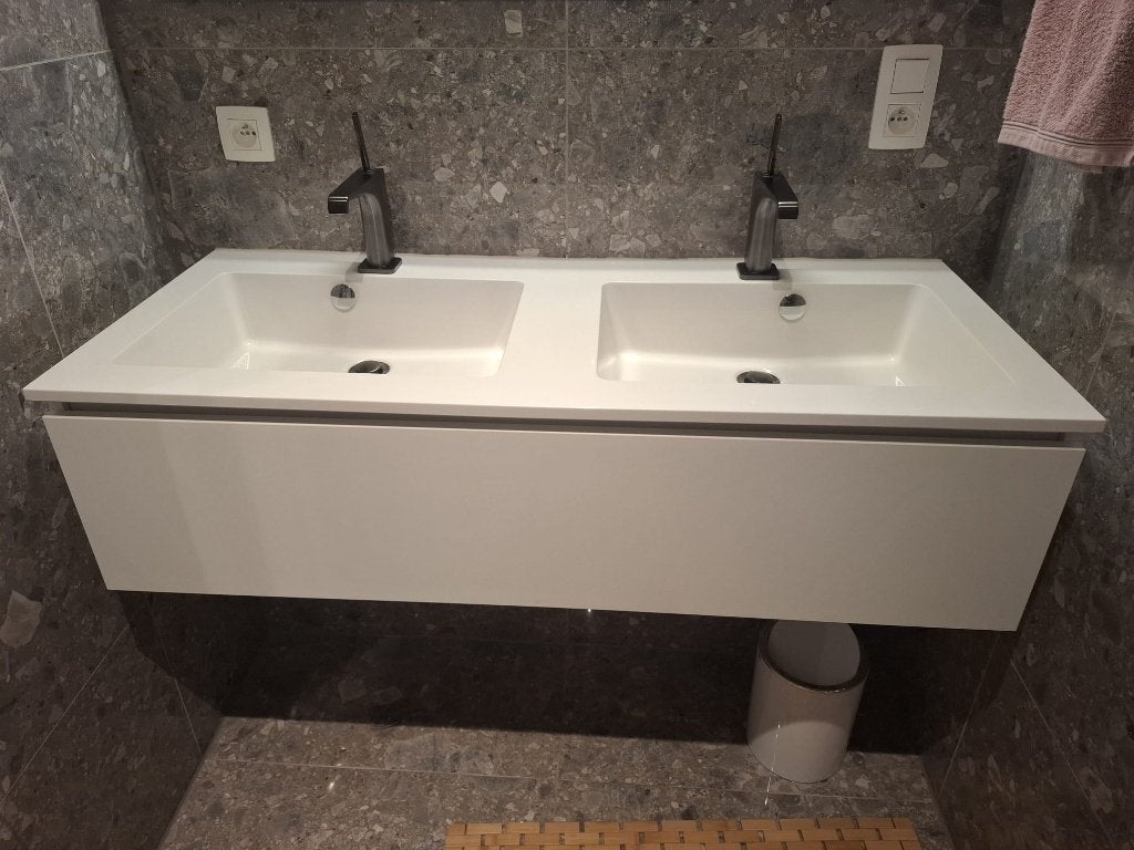 Mat Wit Badkamermeubel 120cm + Dubbele Lavabo, Huis en Inrichting, Badkamer | Badkamermeubels, Ophalen, Gebruikt, 100 tot 150 cm