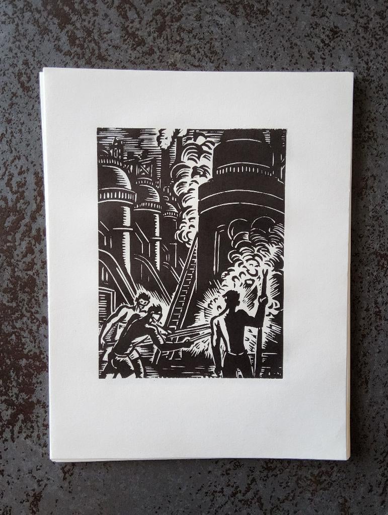 Houtsnede Hoogovens in Luik door Frans Masereel, Antiek en Kunst, Dagelijks leven, 1950 - 1999, Ophalen of Verzenden, Gesigneerd