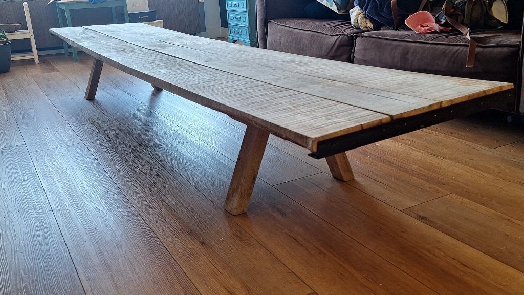 Eiken XL salon/lounge/tuin tafel, Huis en Inrichting, Ophalen, Gebruikt, Eikenhout, 200 cm of meer