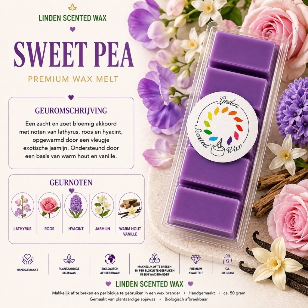 Waxmelts SWEET PEA LATHYRUS bloem parfum geur, Ophalen of Verzenden, Nieuw, Was, Kaars