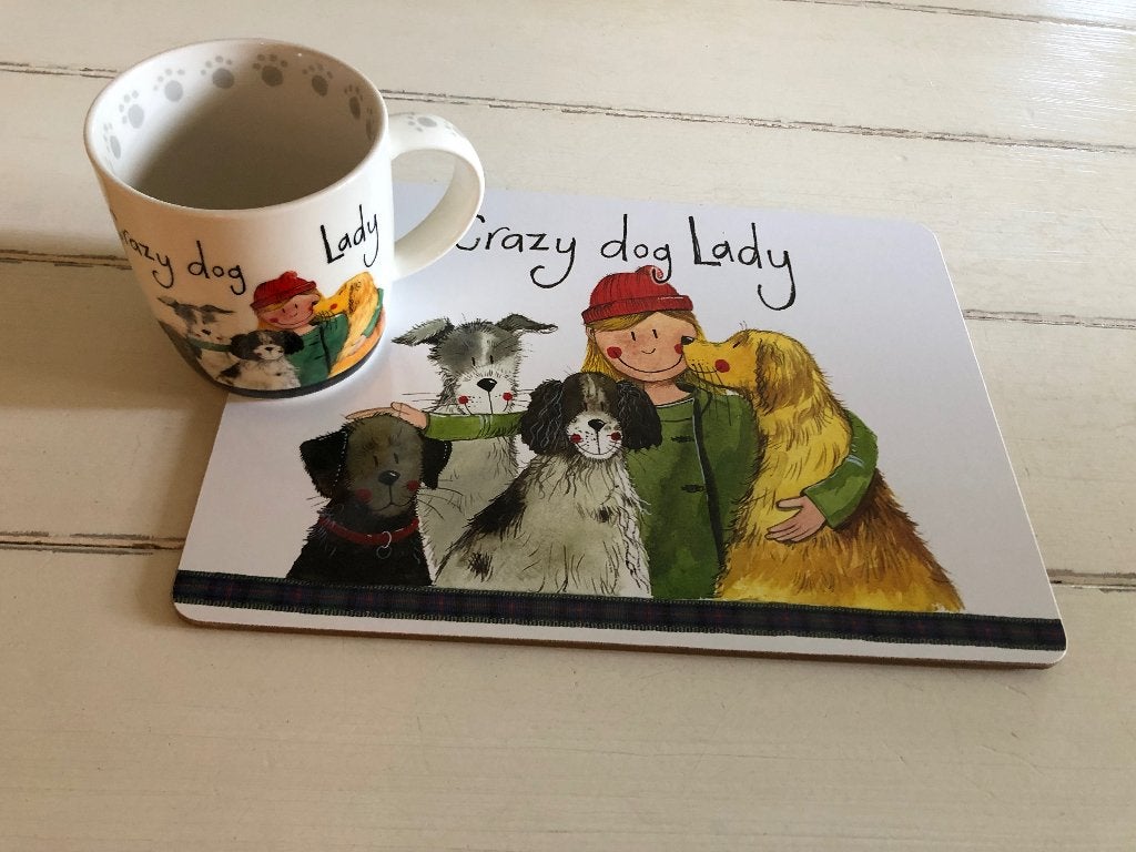 Mok en bordje: crazy dog lady, Maison & Meubles, Enlèvement, Neuf, Poterie, Mug