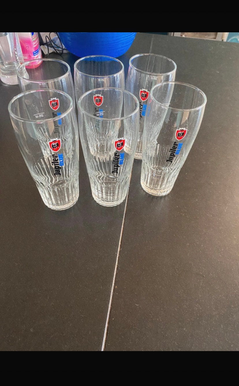 6 jupiler blue glazen, Verzamelen, Ophalen, Zo goed als nieuw, Bierglas