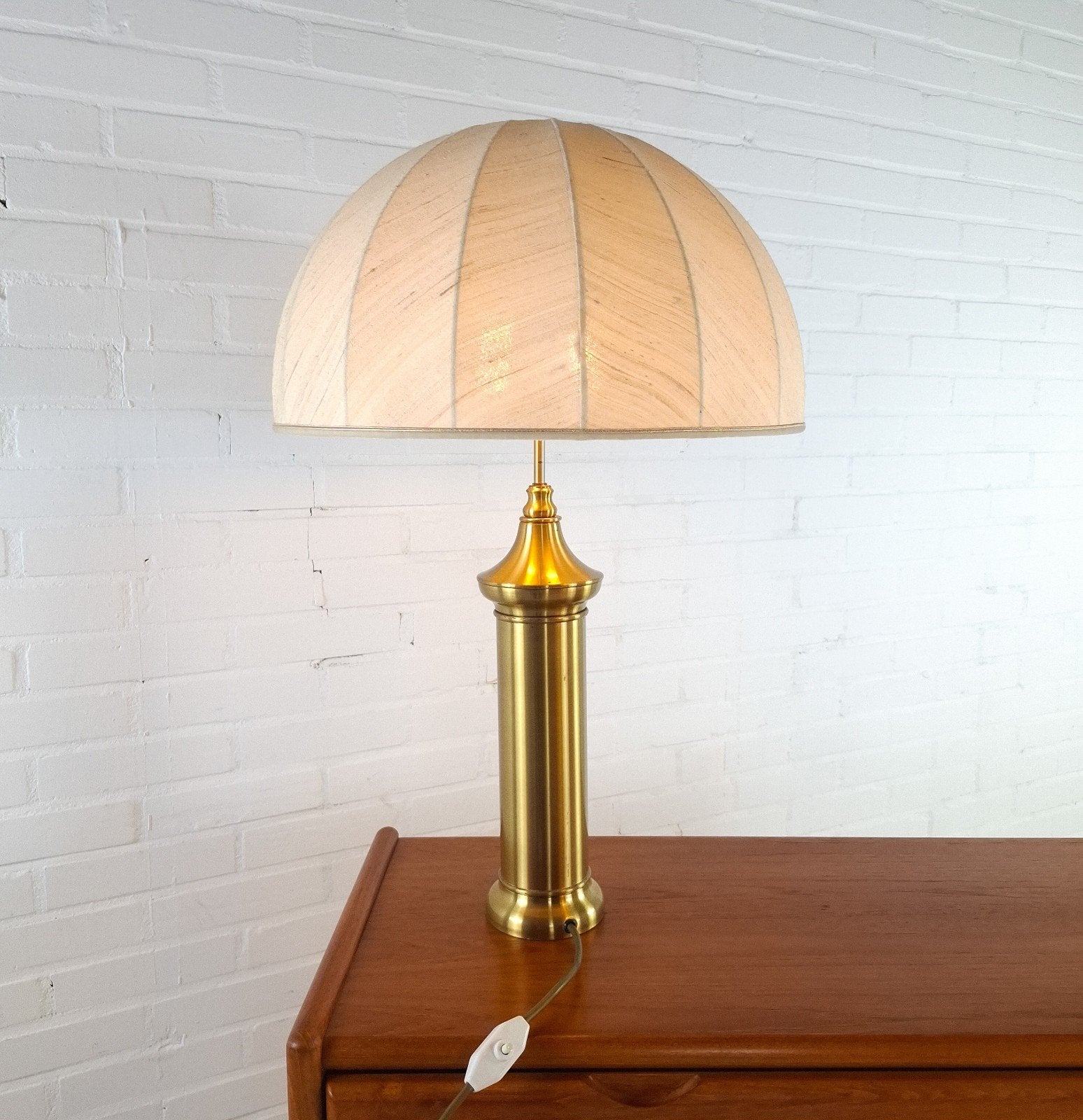 Vintage mushroom messing XL tafellamp mid century modern, Enlèvement ou Envoi, Tissus
