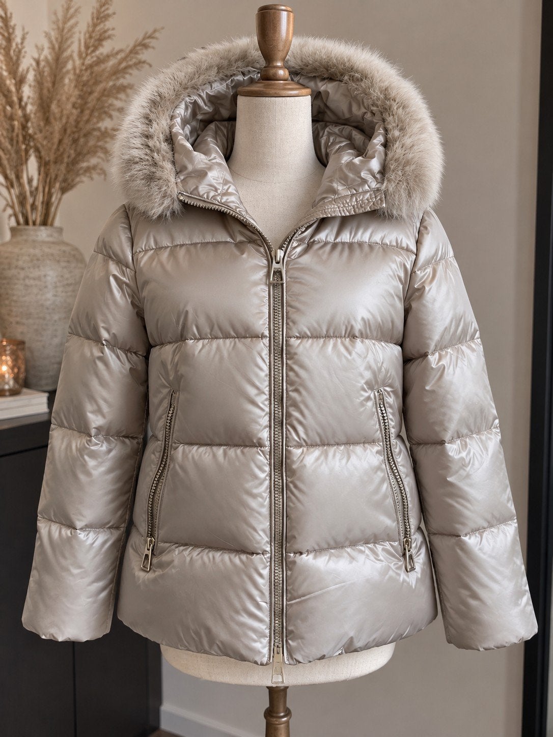 Winterjas dames met bontkraag – nieuwstaat, Kleding | Dames, Ophalen of Verzenden, Nieuw, Maat 46/48 (XL) of groter, Beige