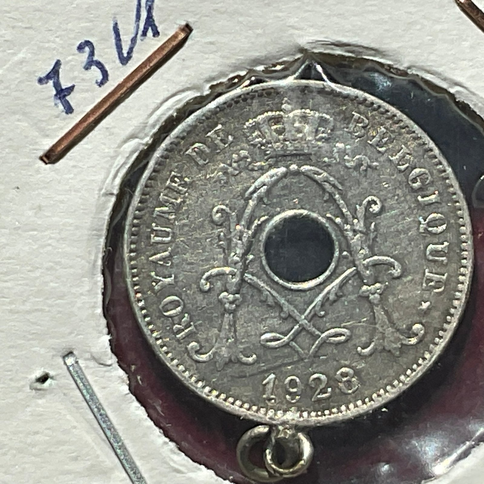 België - Prachtige Art Nouveau 10 C Fr met draagoog - 1928, Postzegels en Munten, Verzenden, Metaal, Losse munt