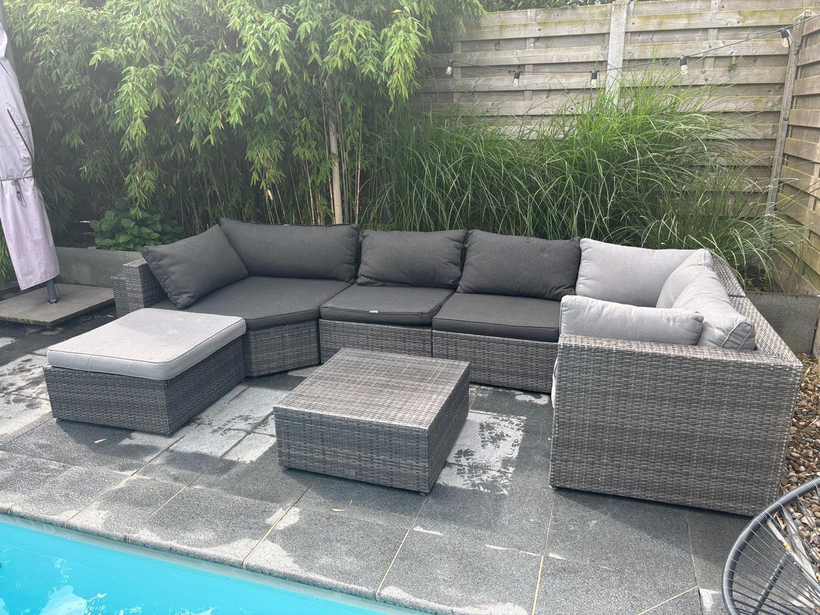 Loungeset Bois le duc, Tuin en Terras, Tuinsets en Loungesets, Gebruikt, Loungeset, Kunststof, 7 zitplaatsen, Bank, Bijzettafel