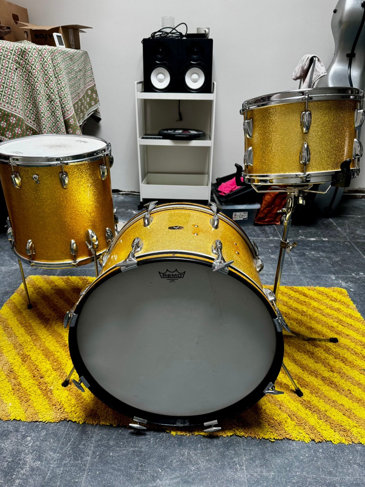 Slingerland 60’s gold sparkle 20 - 14 - 12 playerskit, Muziek en Instrumenten, Drumstellen en Slagwerk, Ophalen, Gebruikt, Overige merken