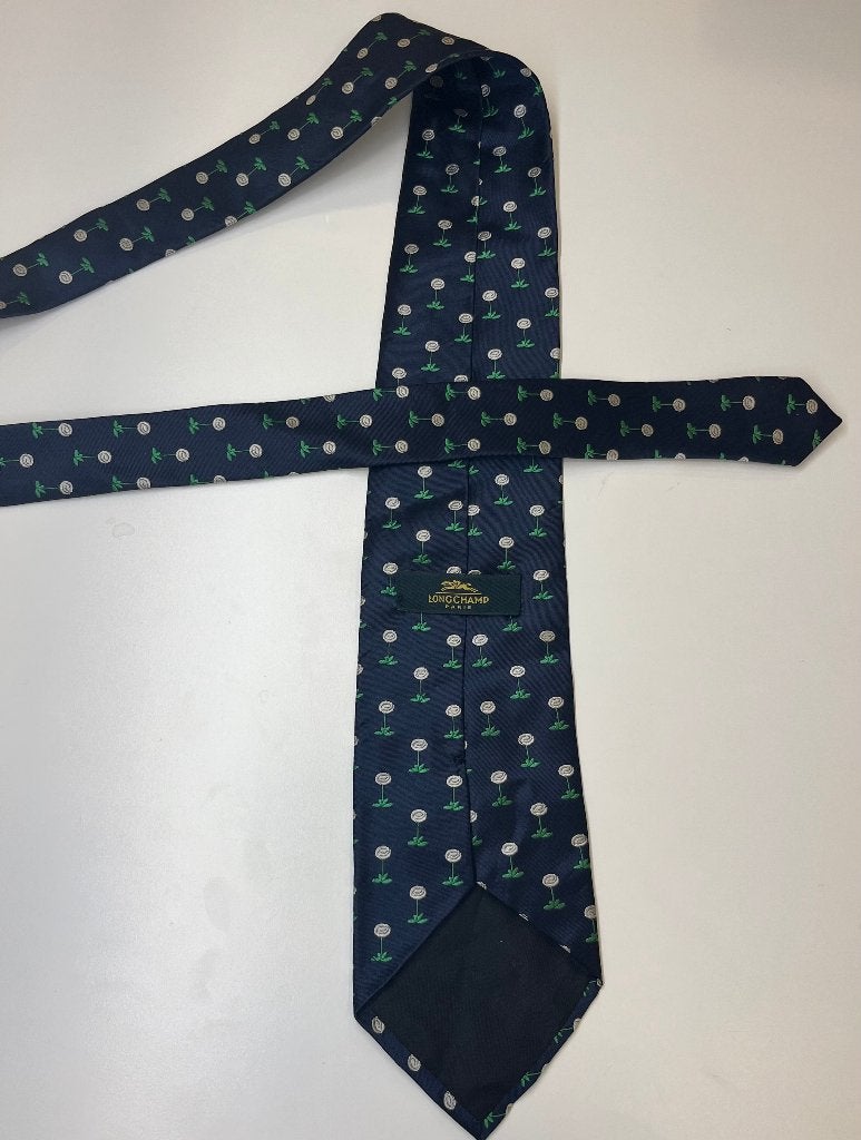 Longchamp Paris zijden stropdas – donkerblauw  bloemenmotief, Longchamp, Blauw, Nieuw, Ophalen of Verzenden