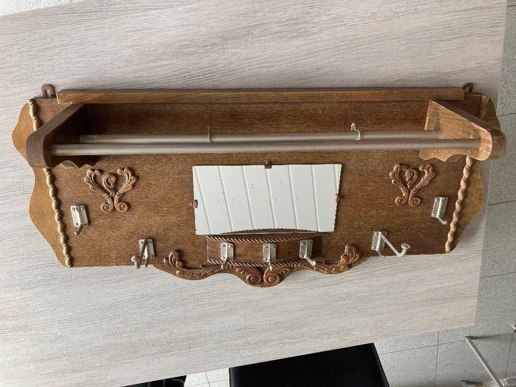 Retro houten kapstok met spiegeltje vanuit de oude tijd..., Gebruikt, Minder dan 100 cm, Hout, Ophalen