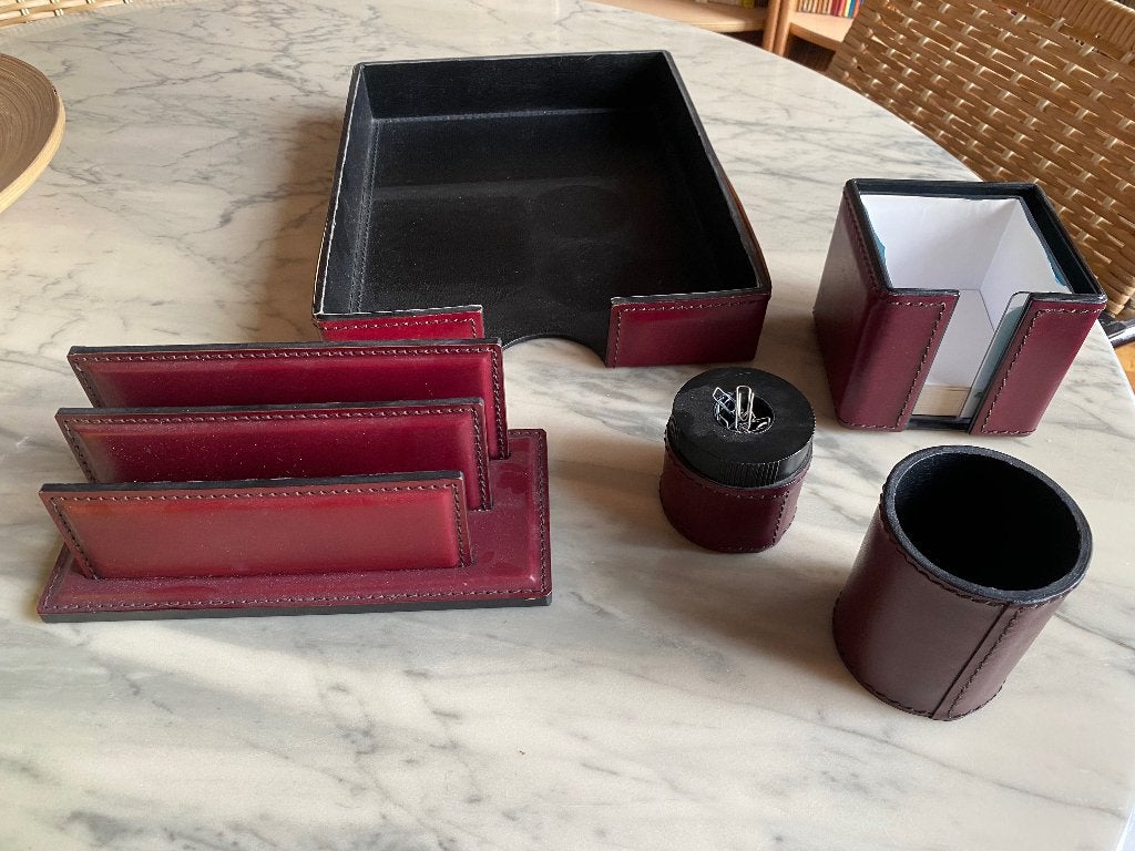 Ensemble set de bureau en cuir bordeaux ILG années 60-70, Aankleding binnen, Ophalen of Verzenden, Gebruikt, Bureau