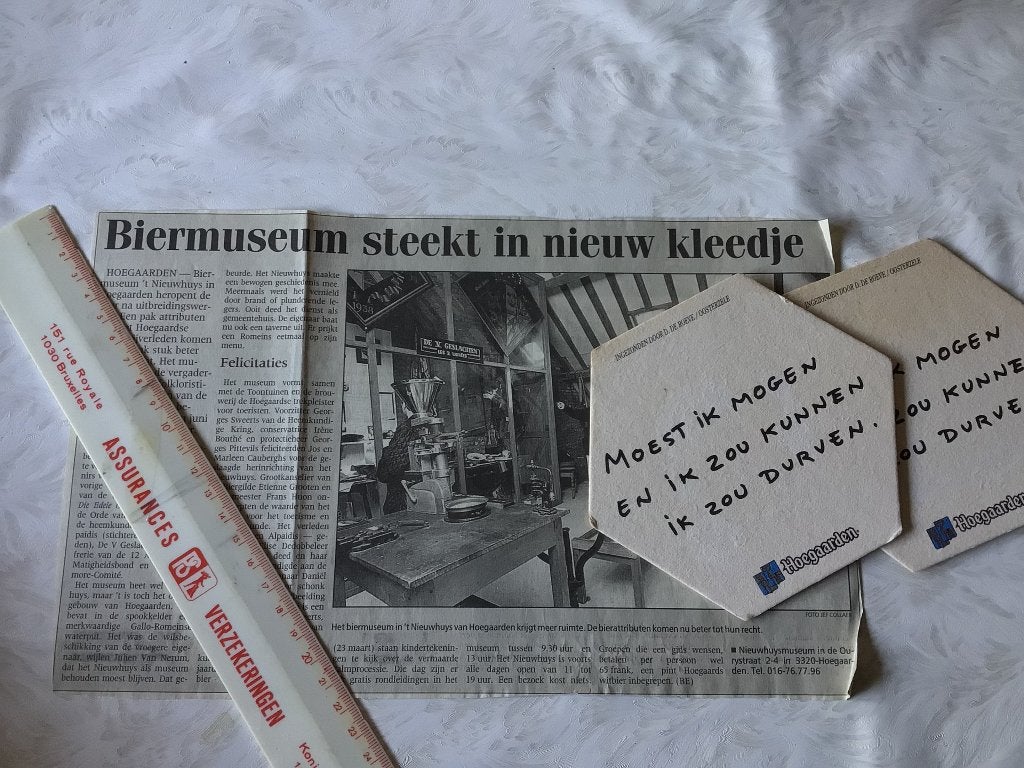 Oud artikel Hoegaarden biermuseum ‘t Nieuwhuys biervilt, Ophalen of Verzenden