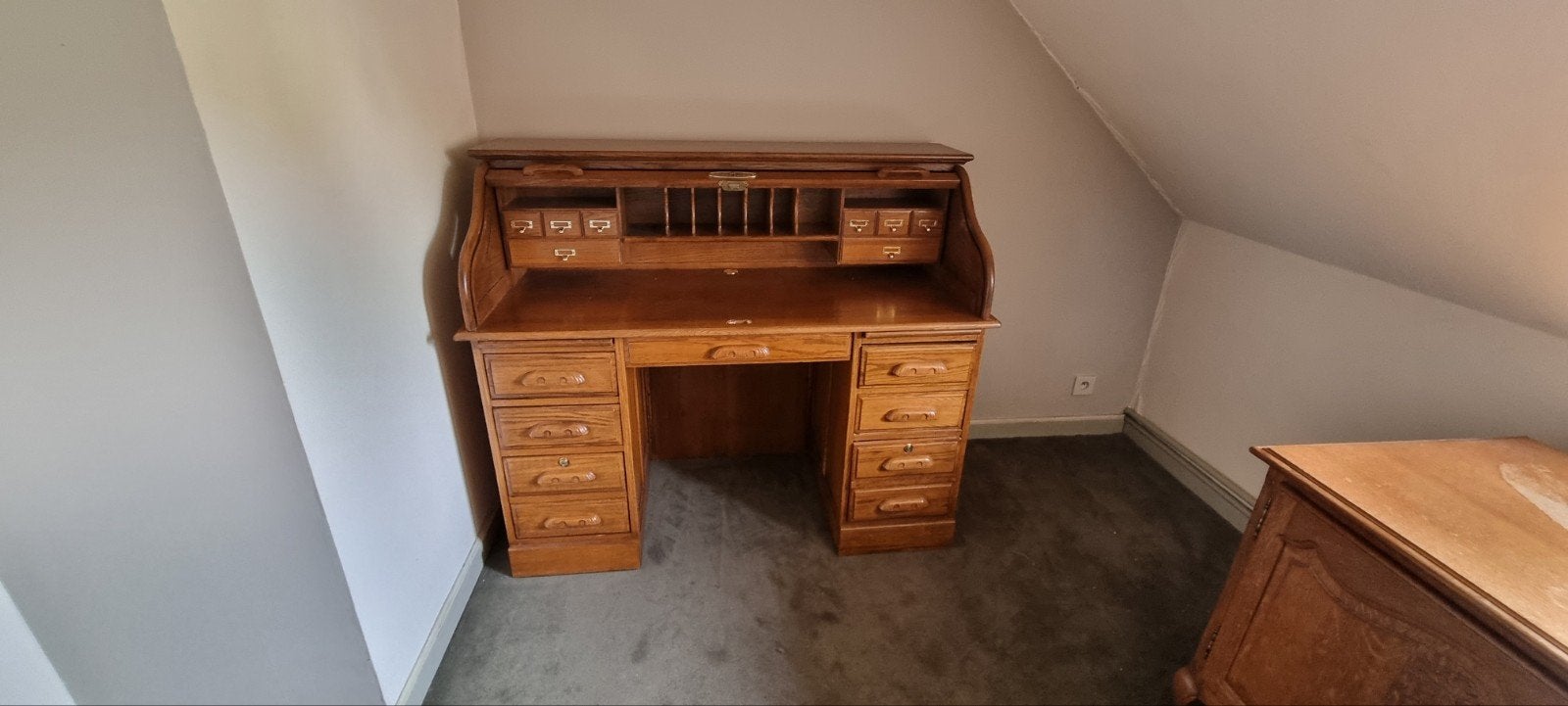 Bureau à volets en chêne classique/bureau à roulettes, Classique, Enlèvement, Espace de rangement, Bois