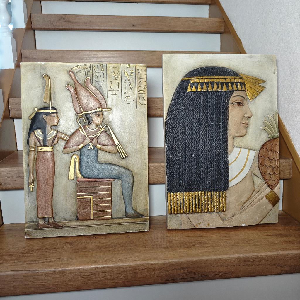 2 reliëfplaten in Egyptische stijl 45cm, Antiek en Kunst, Ophalen