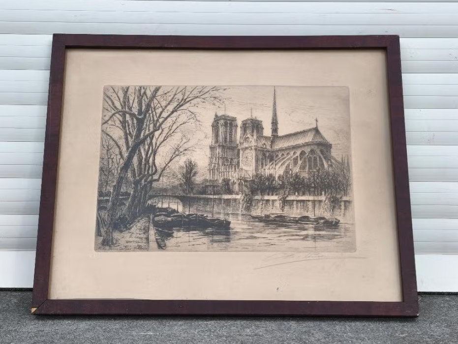 Eau forte notre dame de paris signe ch pinal, Antiek en Kunst, Kunst | Etsen en Gravures, Ophalen of Verzenden