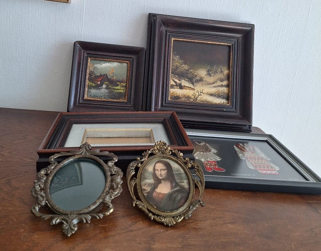 Lot Antieke kaders (brons, hout enz)met schilderen in 1 koop, Enlèvement ou Envoi