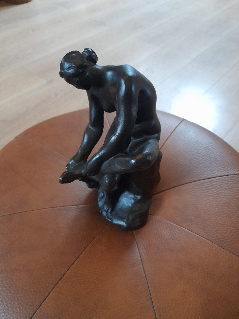 Prachtig bronslook beeldje (18 cm) – Gesigneerd "DALOU", Enlèvement ou Envoi, Comme neuf, Humain