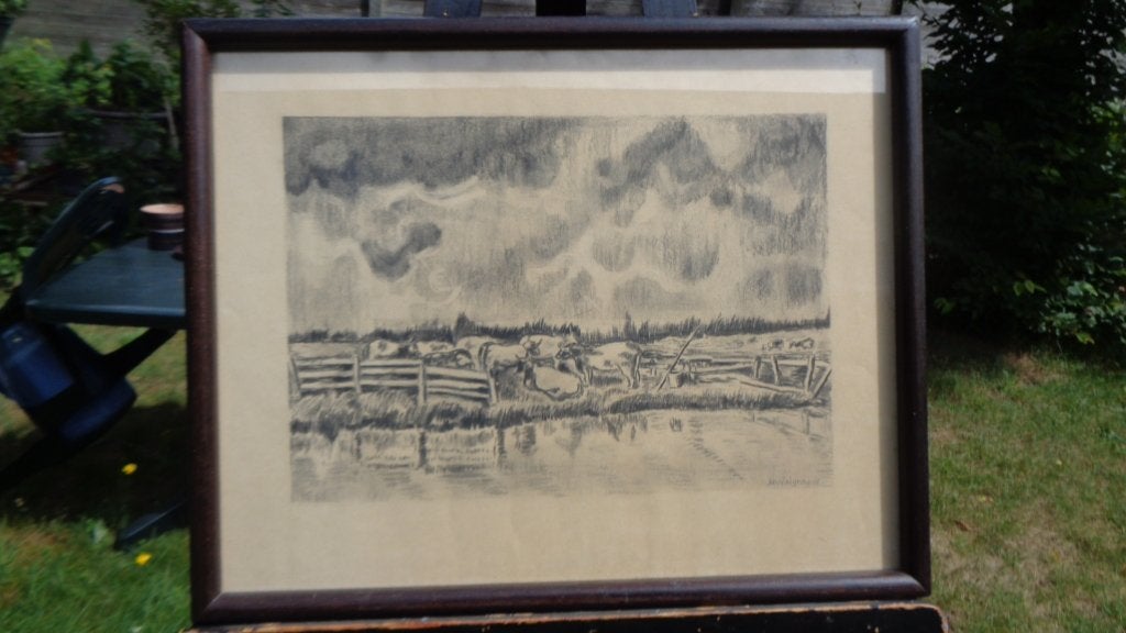 Schilderij, Enlèvement, Signé, Dessin, Paysage