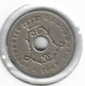 Belgique : 5 cents 1907 VL (plus rare) = morin 281, Envoi, Monnaie en vrac