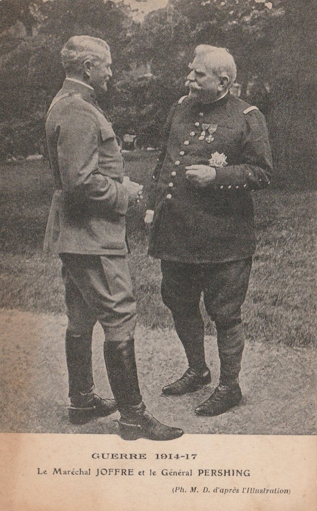 MILITAIR - Oorlog 1914 Maarschalk Joffre + Generaal Pershing, Verzamelen, Postkaarten | Themakaarten, Verzenden, Ongelopen, Overige thema's