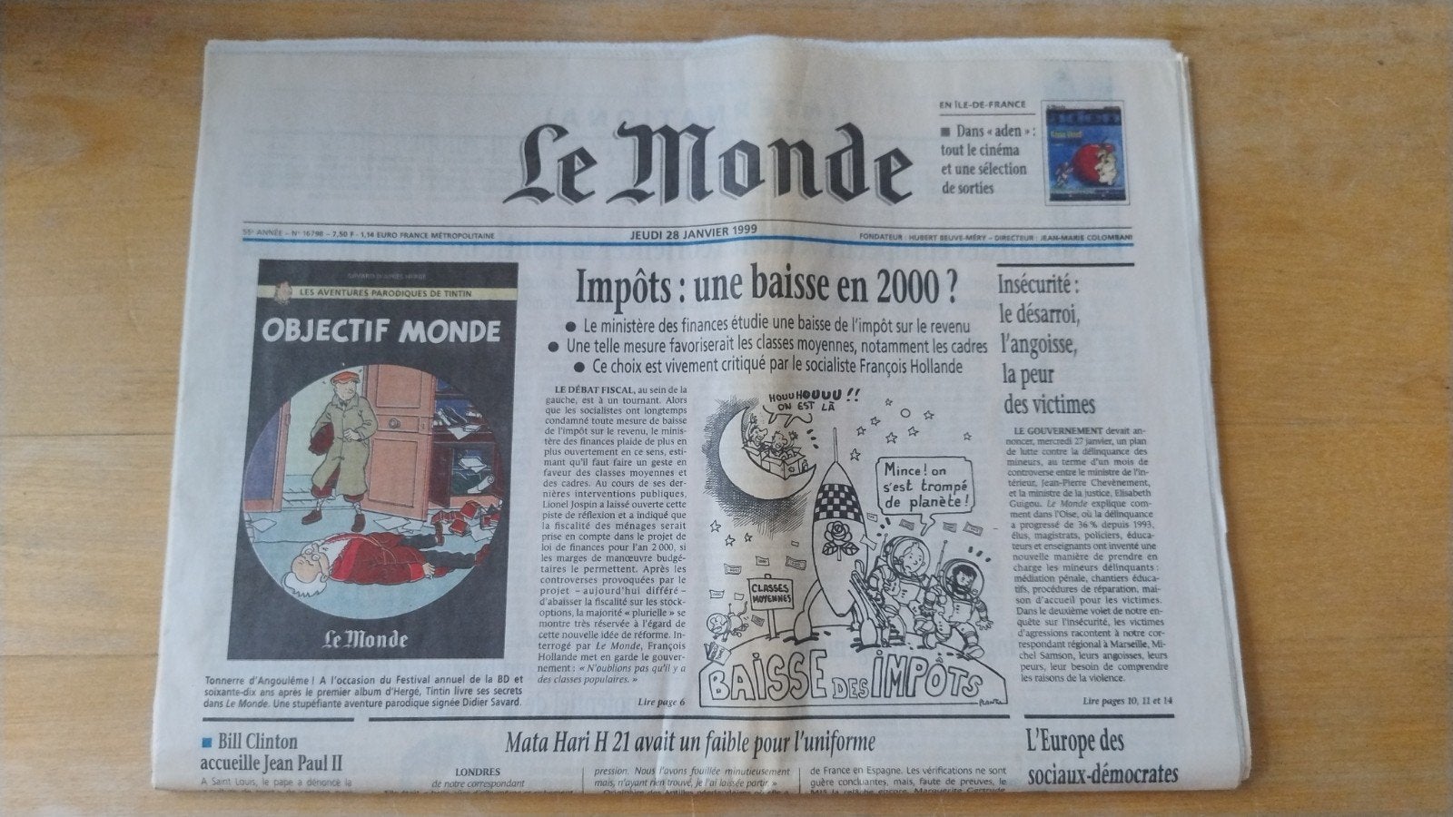 Objectif monde EO 28/01/1999 Tintin Didier Savard Le Monde, Enlèvement